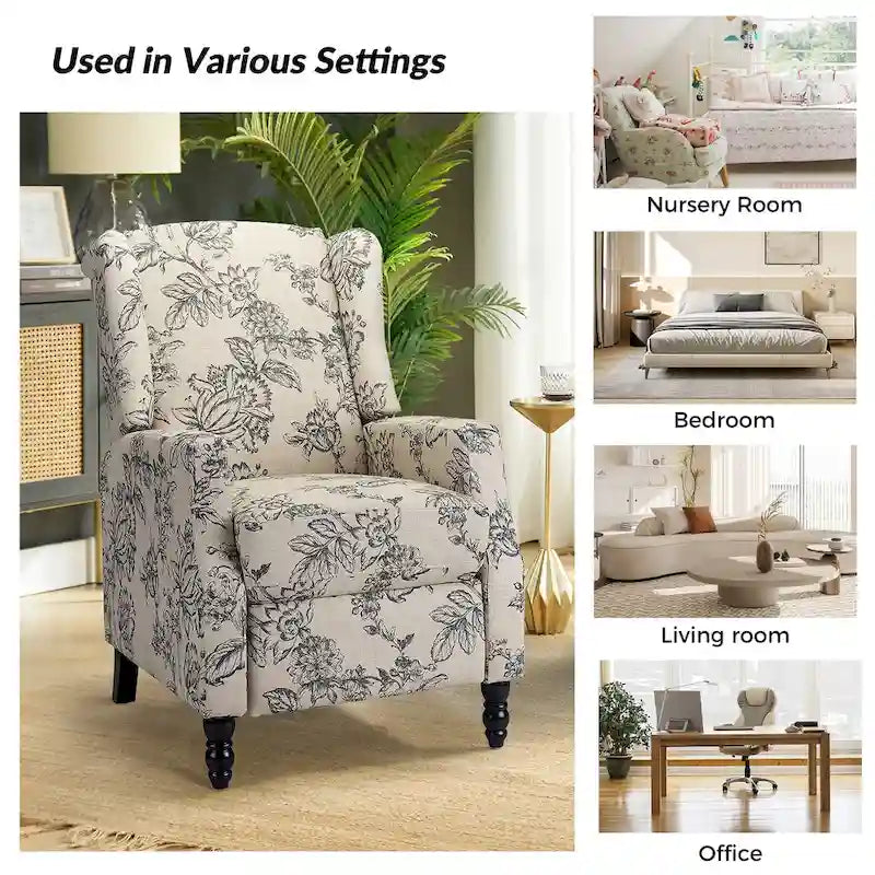 Damaris Poltrona Reclinabile Manuale Mid-Century con Design ad Ali Laterali, Set da 2 di HULALA HOME