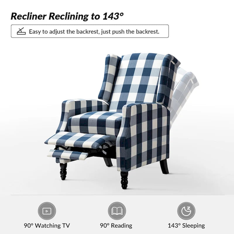 Damaris Poltrona Reclinabile Manuale Mid-Century con Design ad Ali Laterali, Set da 2 di HULALA HOME