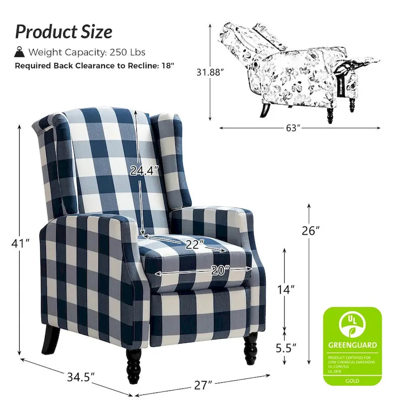 Damaris Poltrona Reclinabile Manuale Mid-Century con Design ad Ali Laterali, Set da 2 di HULALA HOME