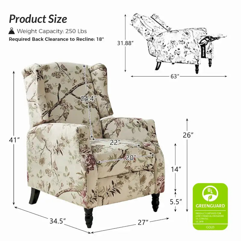 Damaris Poltrona Reclinabile Manuale Mid-Century con Design ad Ali Laterali, Set da 2 di HULALA HOME