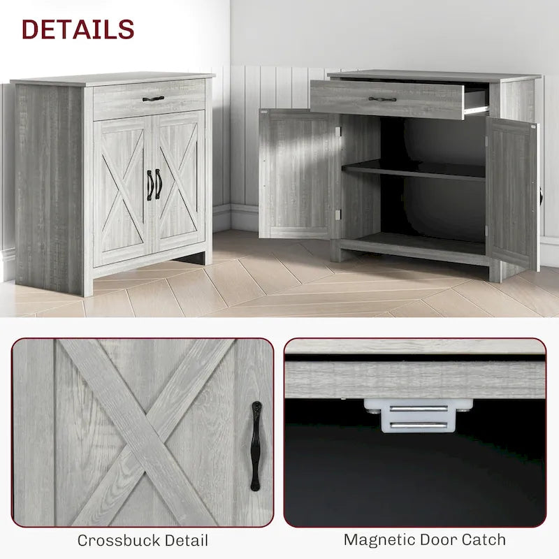 Meuble de rangement Homcom 32 po style porte de grange, buffet de cuisine, bar à café pour salon ou entrée