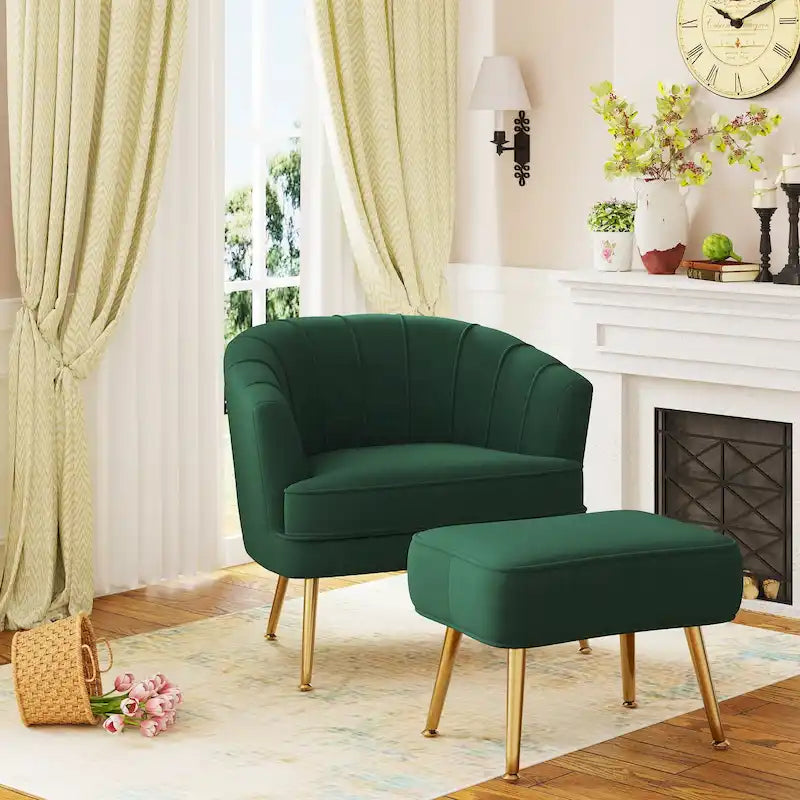 Andeworld Fauteuil d'appoint avec Ottomane, Fauteuil simple moderne rembourré, Fauteuil club confortable pour salon