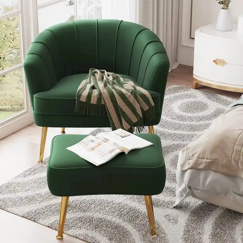 Andeworld Fauteuil d'appoint avec Ottomane, Fauteuil simple moderne rembourré, Fauteuil club confortable pour salon