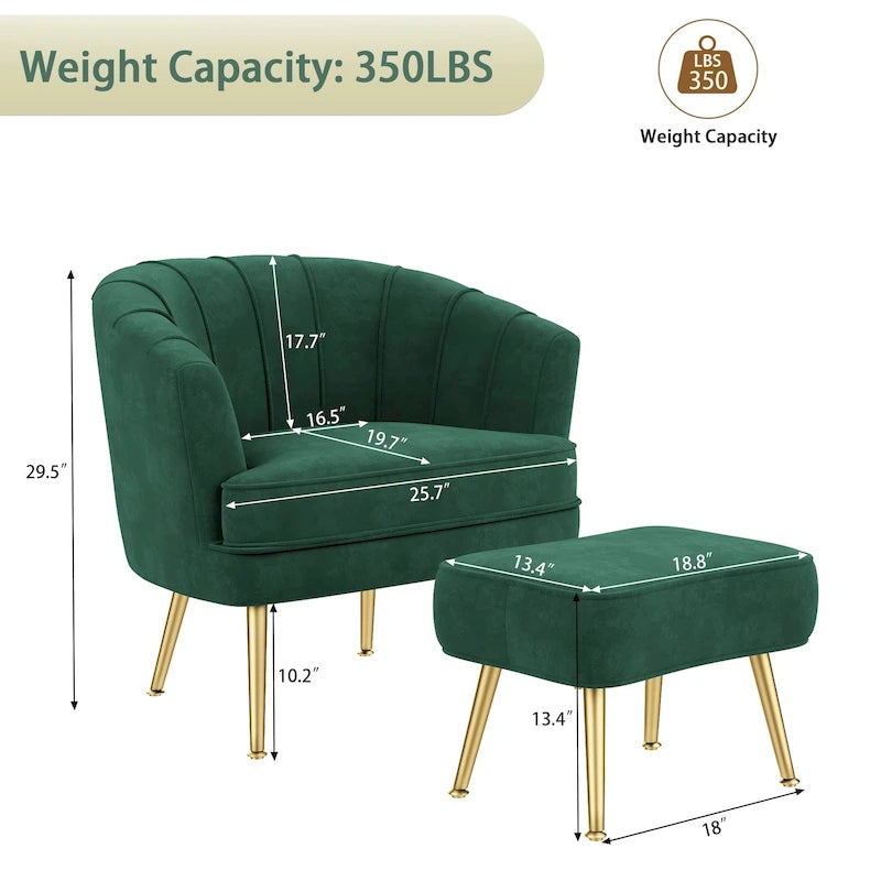 Andeworld Fauteuil d'appoint avec Ottomane, Fauteuil simple moderne rembourré, Fauteuil club confortable pour salon