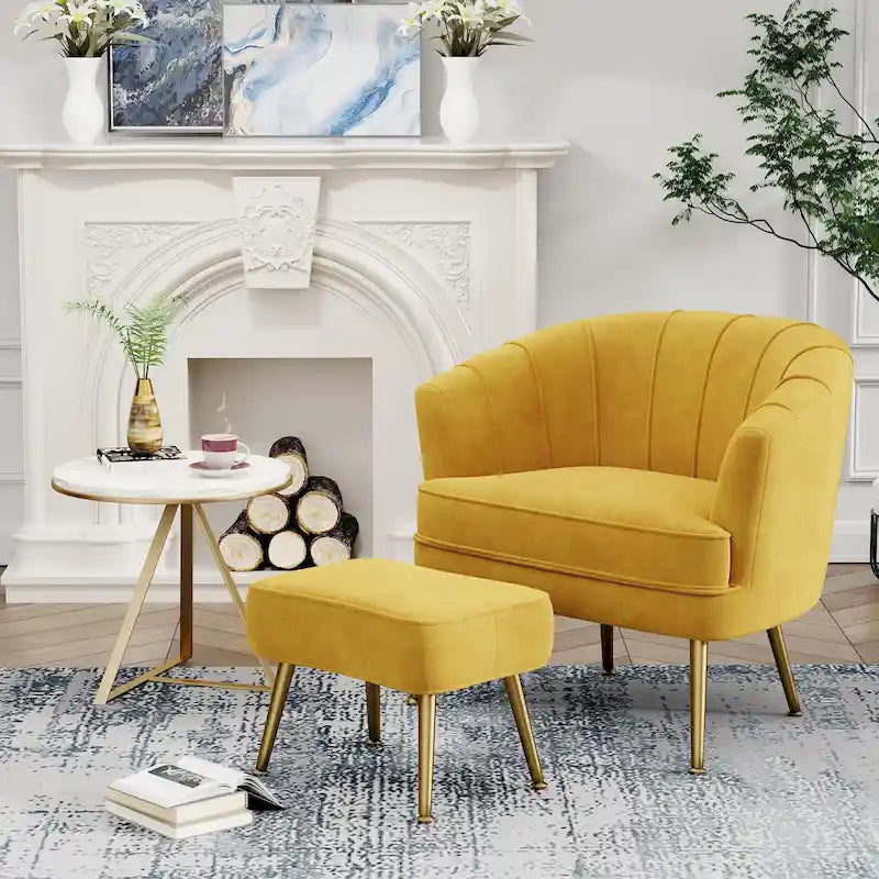 Andeworld Fauteuil d'appoint avec Ottomane, Fauteuil simple moderne rembourré, Fauteuil club confortable pour salon