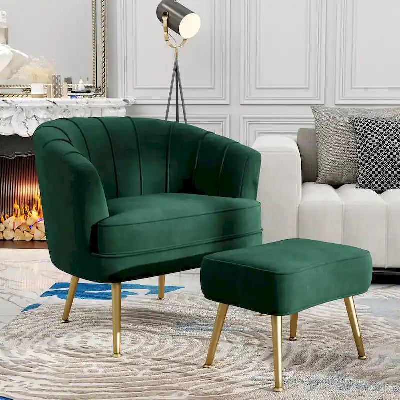 Andeworld Fauteuil d'appoint avec Ottomane, Fauteuil simple moderne rembourré, Fauteuil club confortable pour salon