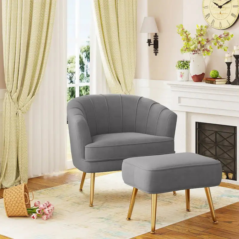 Andeworld Fauteuil d'appoint avec Ottomane, Fauteuil simple moderne rembourré, Fauteuil club confortable pour salon
