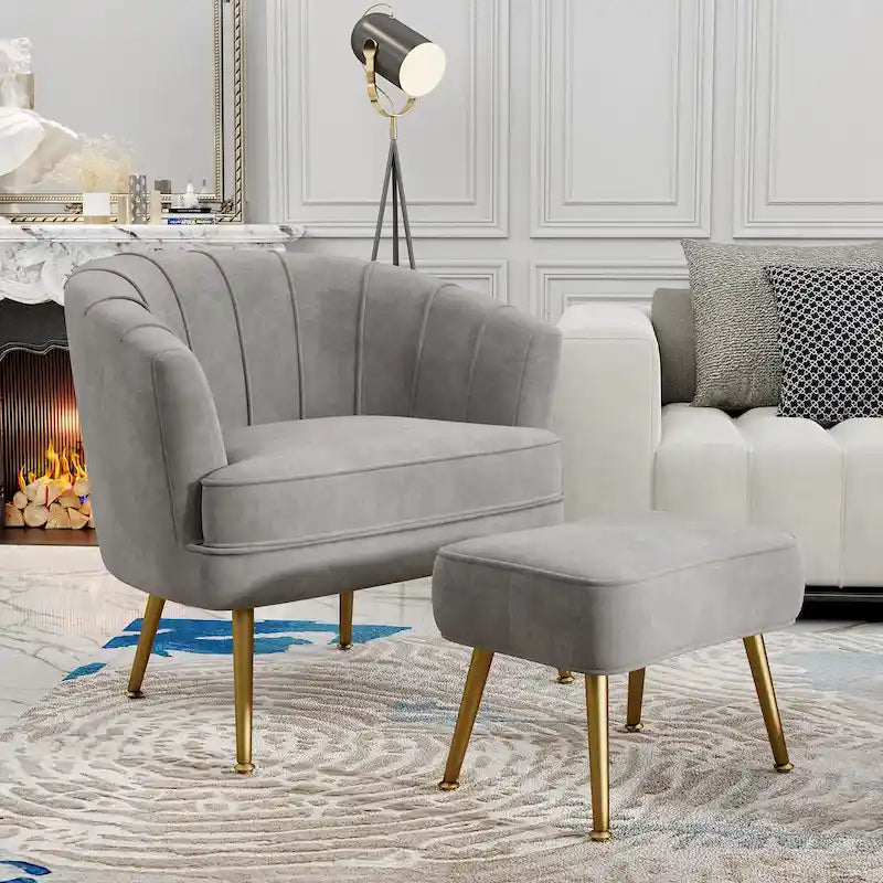 Andeworld Fauteuil d'appoint avec Ottomane, Fauteuil simple moderne rembourré, Fauteuil club confortable pour salon