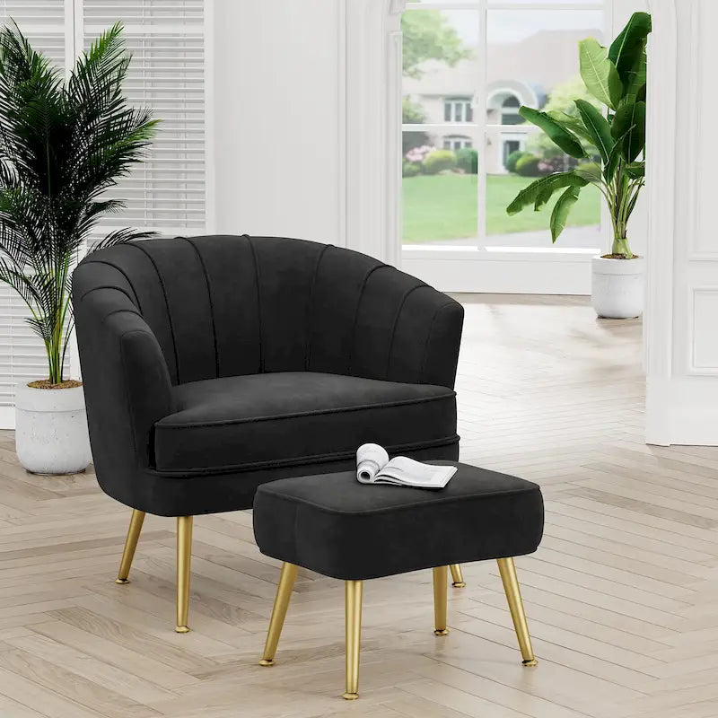 Andeworld Fauteuil d'appoint avec Ottomane, Fauteuil simple moderne rembourré, Fauteuil club confortable pour salon