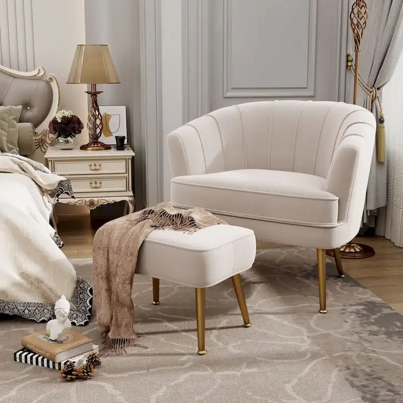 Andeworld Fauteuil d'appoint avec Ottomane, Fauteuil simple moderne rembourré, Fauteuil club confortable pour salon