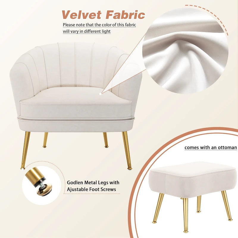 Andeworld Fauteuil d'appoint avec Ottomane, Fauteuil simple moderne rembourré, Fauteuil club confortable pour salon