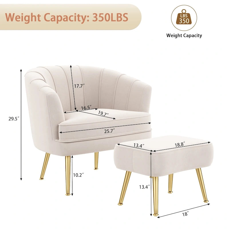 Andeworld Fauteuil d'appoint avec Ottomane, Fauteuil simple moderne rembourré, Fauteuil club confortable pour salon