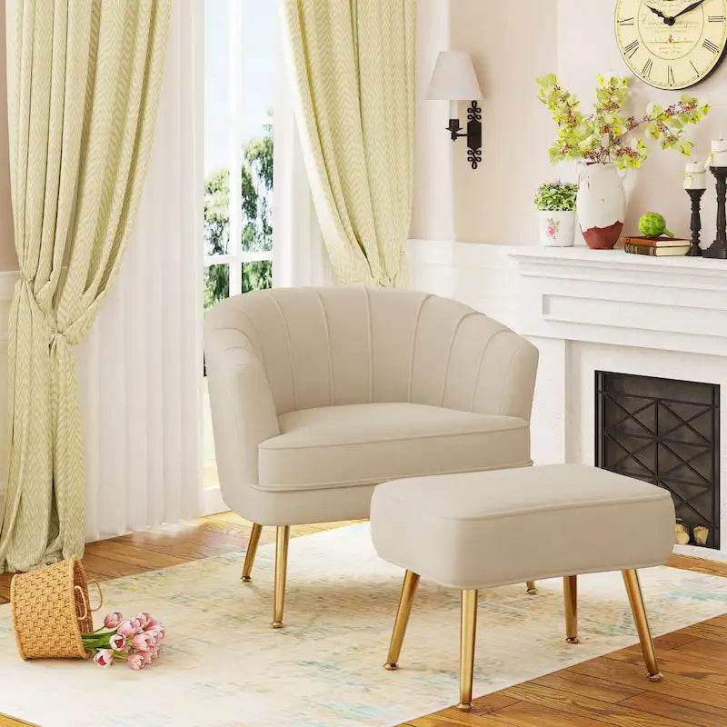 Andeworld Fauteuil d'appoint avec Ottomane, Fauteuil simple moderne rembourré, Fauteuil club confortable pour salon