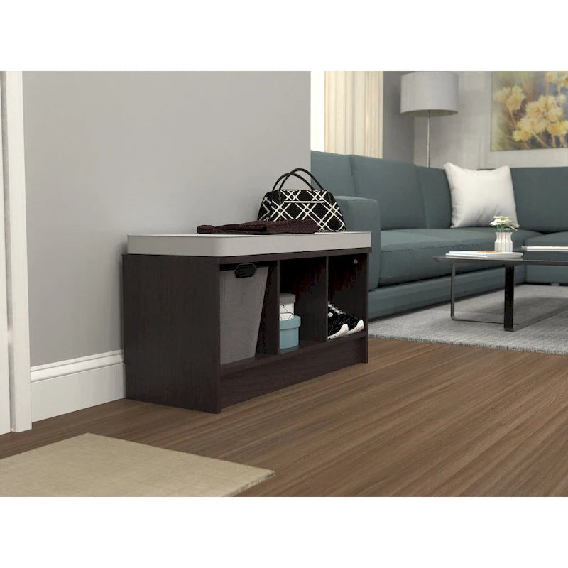 Panca contenitore Porch & Den Southbrook a 3 cubi con cuscino grigio