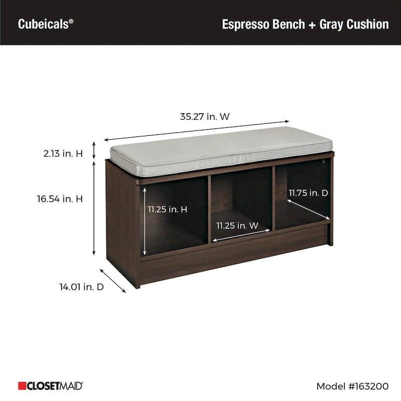 Panca contenitore Porch & Den Southbrook a 3 cubi con cuscino grigio