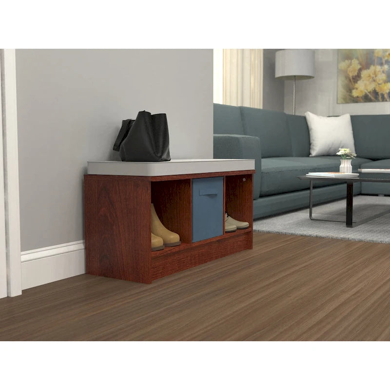 Panca contenitore Porch & Den Southbrook a 3 cubi con cuscino grigio