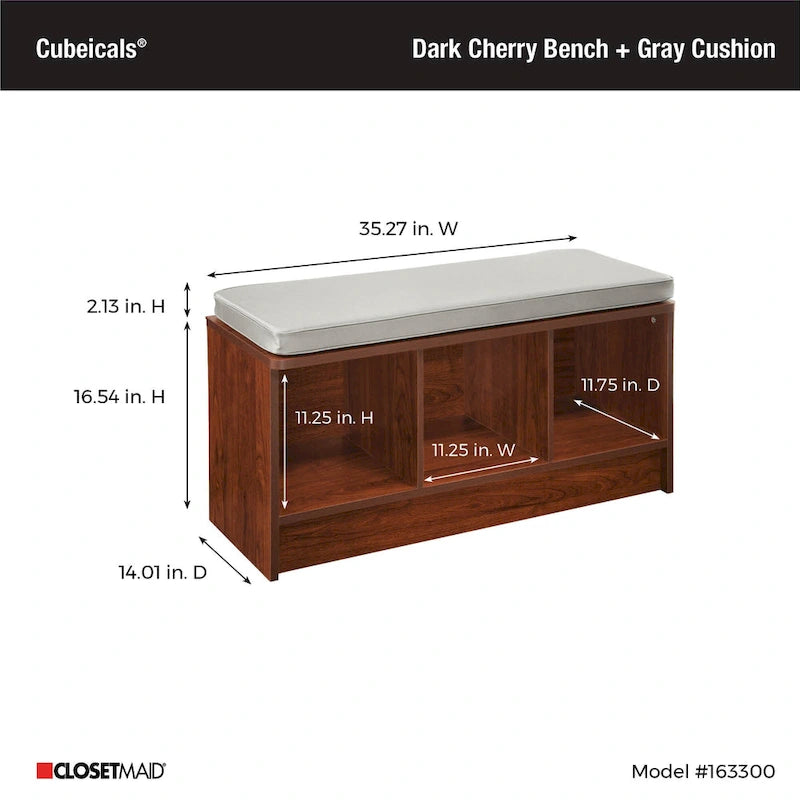 Panca contenitore Porch & Den Southbrook a 3 cubi con cuscino grigio