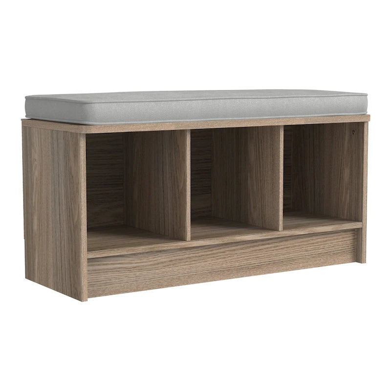 Panca contenitore Porch & Den Southbrook a 3 cubi con cuscino grigio