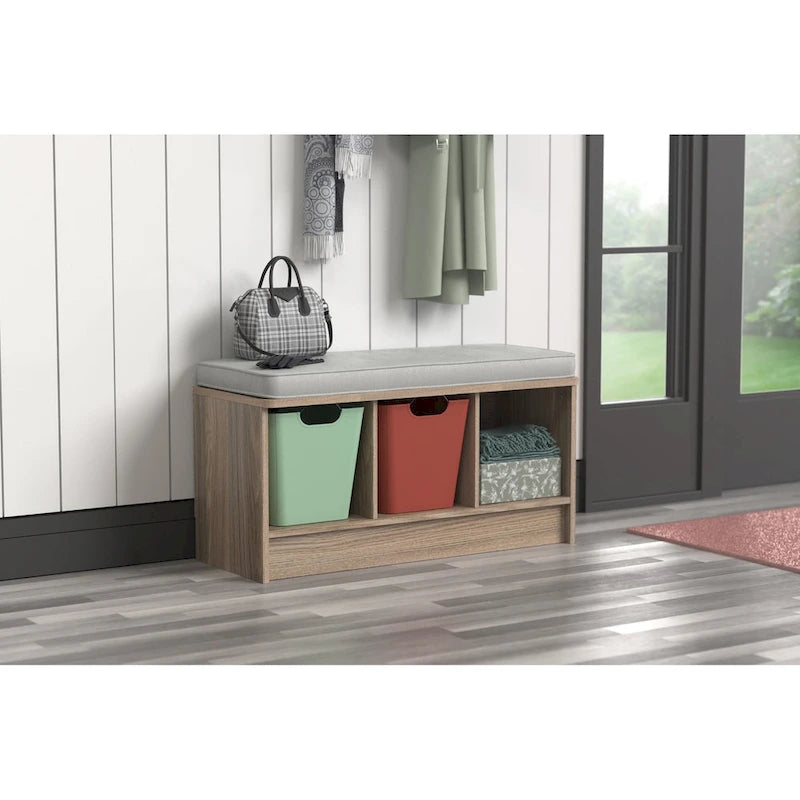 Panca contenitore Porch & Den Southbrook a 3 cubi con cuscino grigio