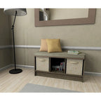 Panca contenitore Porch & Den Southbrook a 3 cubi con cuscino grigio