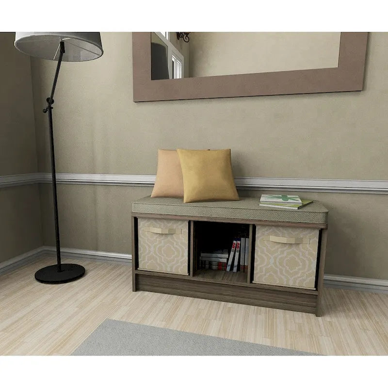 Panca contenitore Porch & Den Southbrook a 3 cubi con cuscino grigio