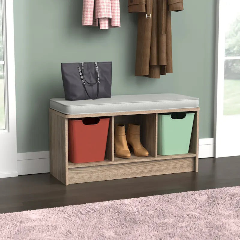 Panca contenitore Porch & Den Southbrook a 3 cubi con cuscino grigio