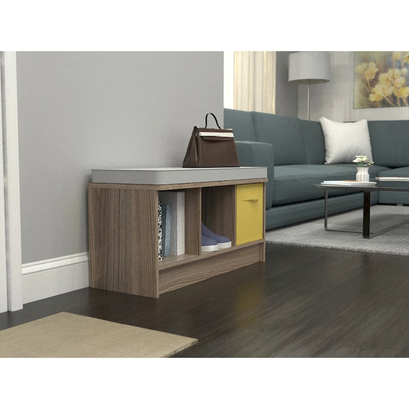 Panca contenitore Porch & Den Southbrook a 3 cubi con cuscino grigio