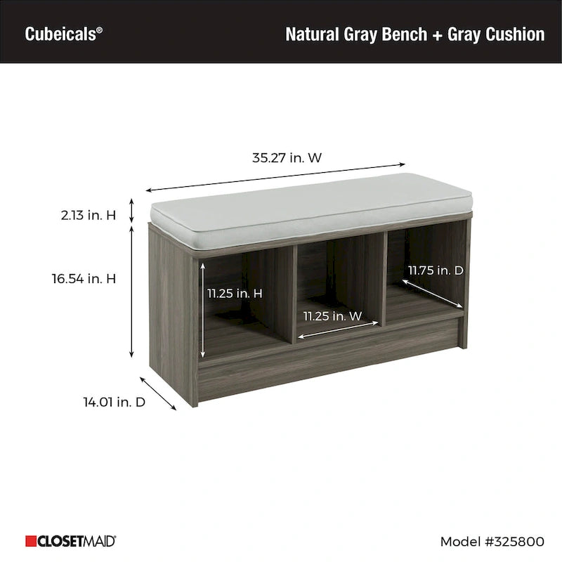 Panca contenitore Porch & Den Southbrook a 3 cubi con cuscino grigio