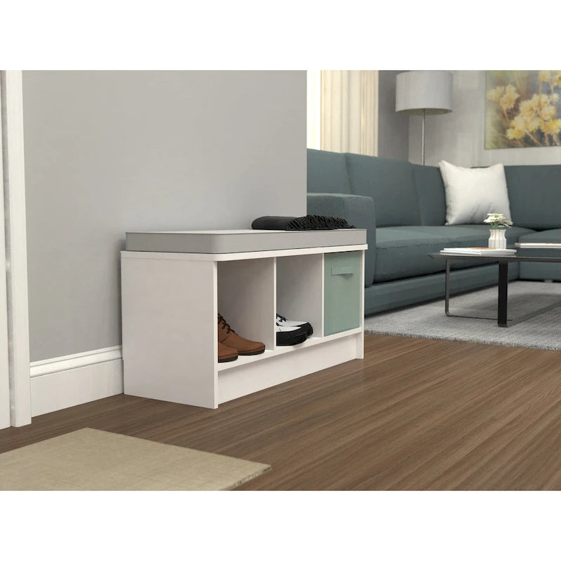 Panca contenitore Porch & Den Southbrook a 3 cubi con cuscino grigio
