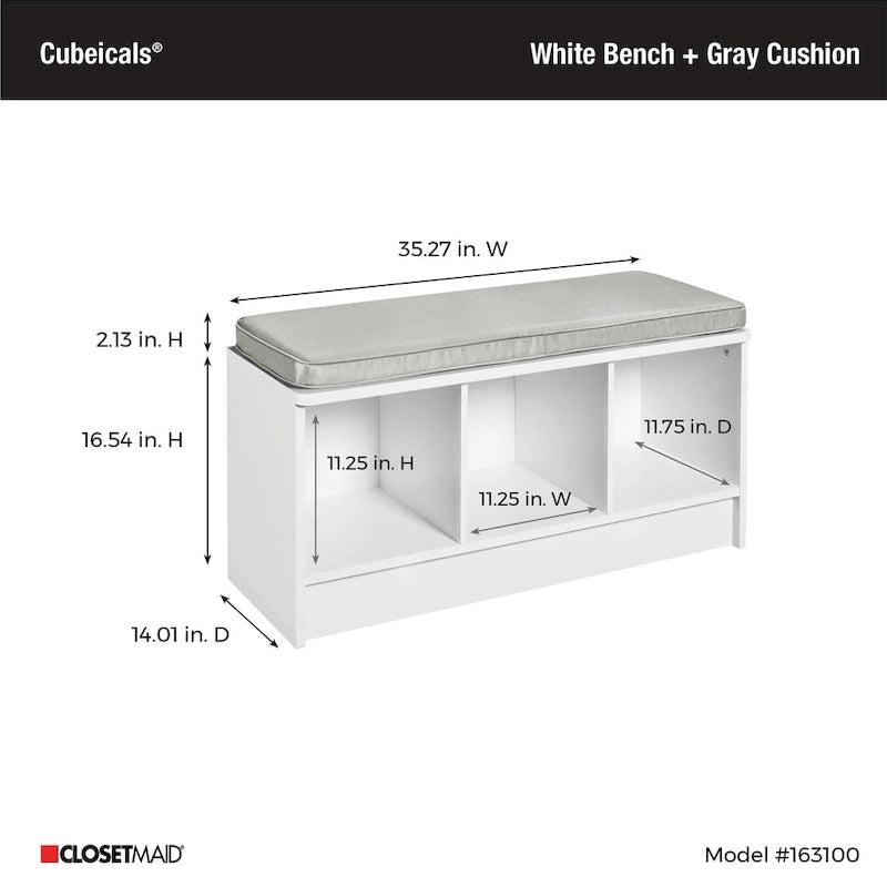 Panca contenitore Porch & Den Southbrook a 3 cubi con cuscino grigio