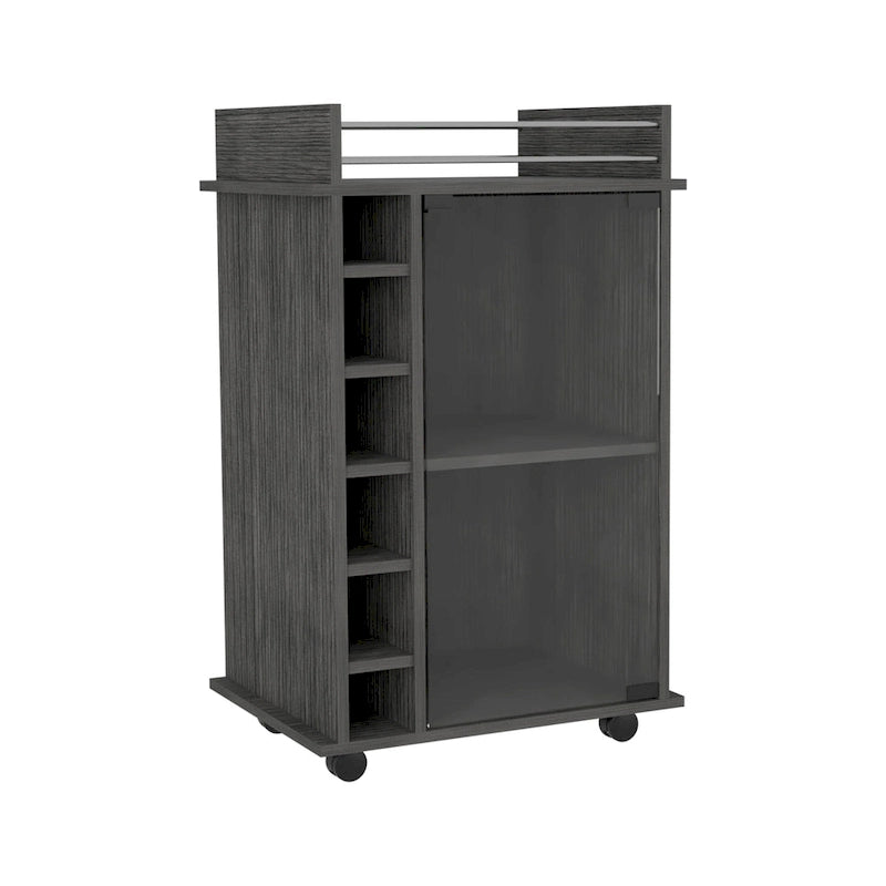 TUHOME Dukat Bar Cart,Two Shelves, Six Built-in Wine Rack and Four Casters - N/A