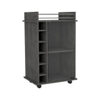 TUHOME Dukat Bar Cart,Two Shelves, Six Built-in Wine Rack and Four Casters - N/A