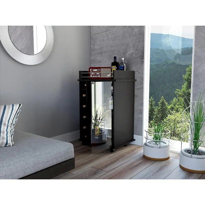 TUHOME Carrello Bar Dukat, Due Ripiani, Sei Portabottiglie Integrati e Quattro Ruote - N/A