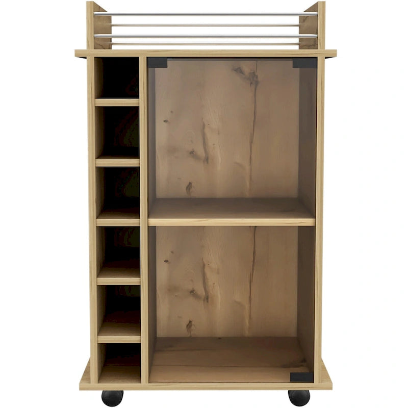 TUHOME Carrello Bar Dukat, Due Ripiani, Sei Portabottiglie Integrati e Quattro Ruote - N/A