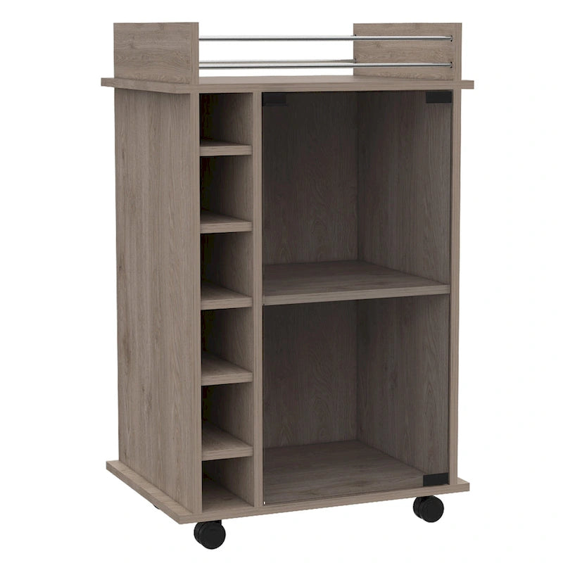 TUHOME Carrello Bar Dukat, Due Ripiani, Sei Portabottiglie Integrati e Quattro Ruote - N/A