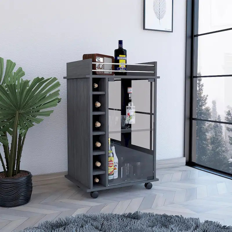 TUHOME Carrello Bar Dukat, Due Ripiani, Sei Portabottiglie Integrati e Quattro Ruote - N/A