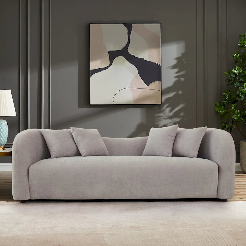 Divano Hanar in bouclé con schienale curvo e design moderno di lusso di metà secolo