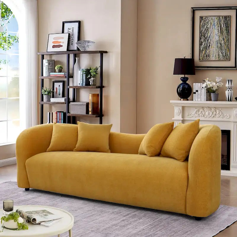Divano Hanar in bouclé con schienale curvo e design moderno di lusso di metà secolo