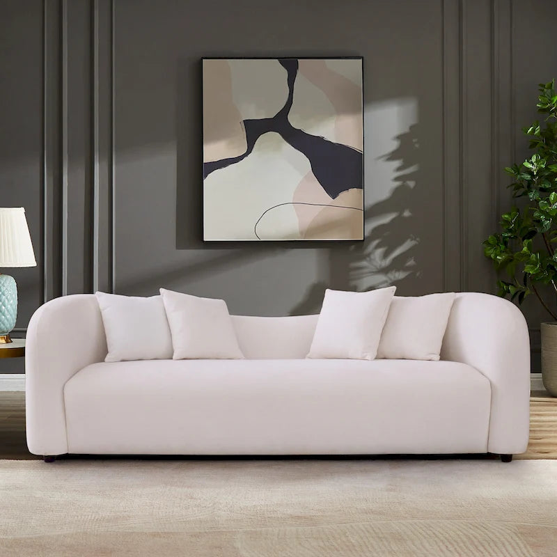 Divano Hanar in bouclé con schienale curvo e design moderno di lusso di metà secolo