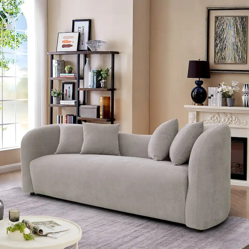 Divano Hanar in bouclé con schienale curvo e design moderno di lusso di metà secolo