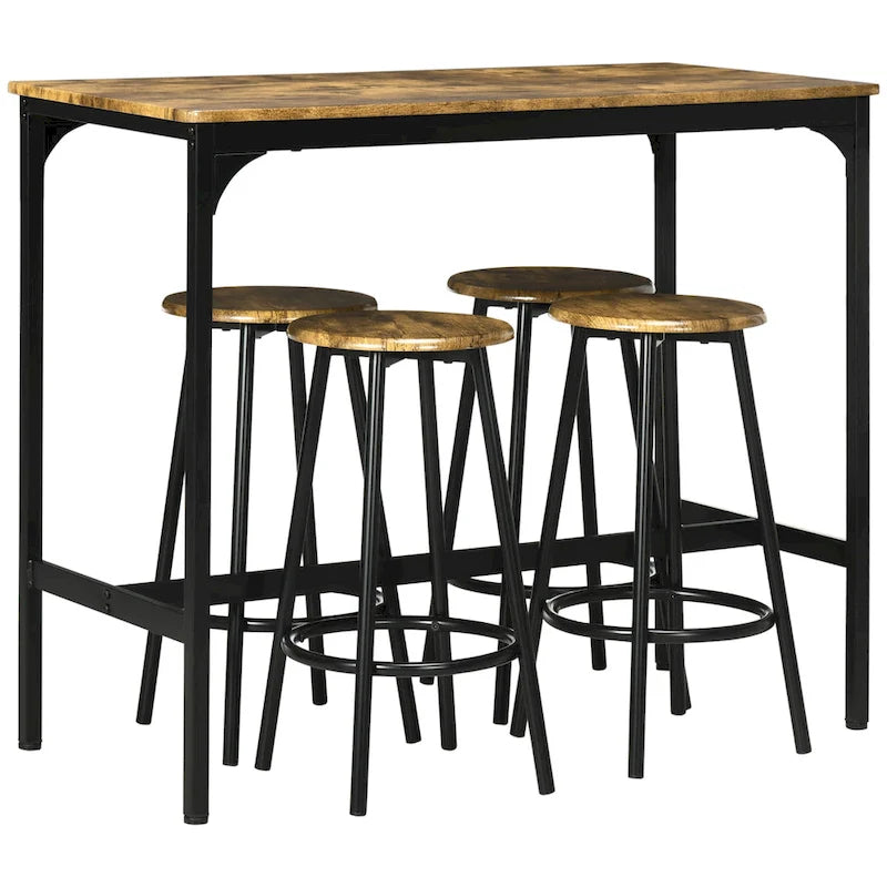 HOMCOM Ensemble 5 Pièces Table de Bar Hauteur Comptoir et Chaises
