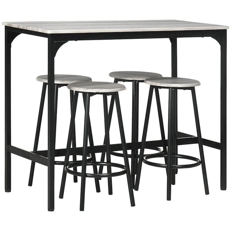 HOMCOM Ensemble 5 Pièces Table de Bar Hauteur Comptoir et Chaises