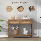 SICOTAS Consolle in Rattan con 2 Cassetti e Ripiani - 30 x 39,4 x 13,8