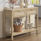 SICOTAS Consolle in Rattan con 2 Cassetti e Ripiani - 30 x 39,4 x 13,8