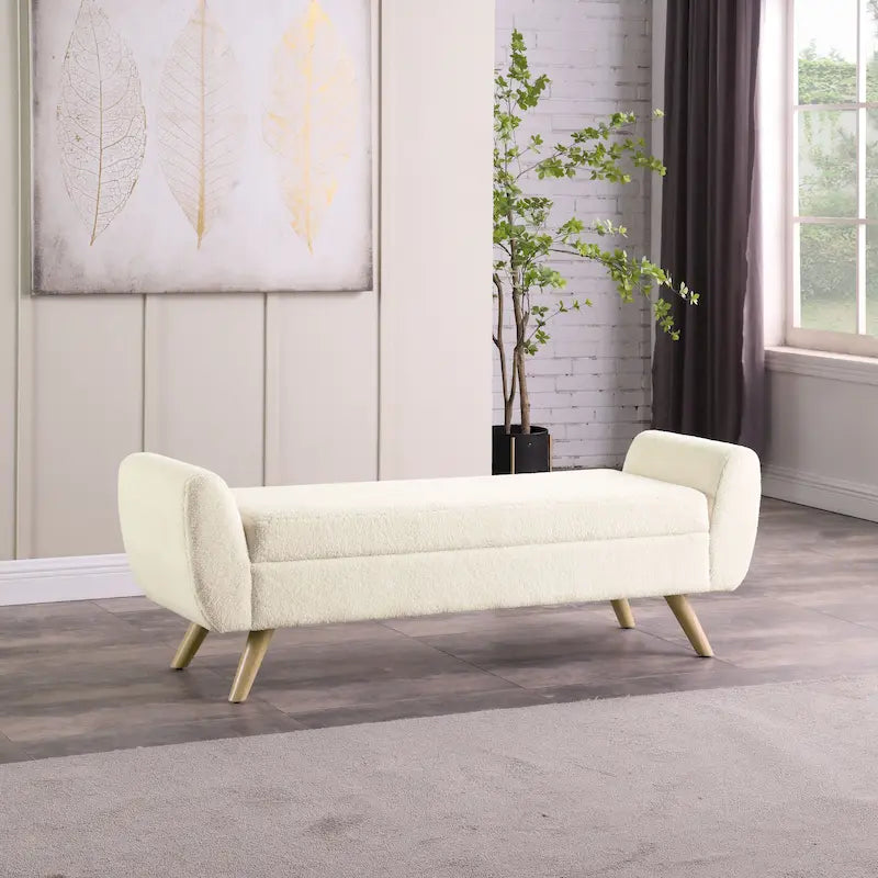 Banc de rangement HomePop moderne en sherpa avec pieds en bois