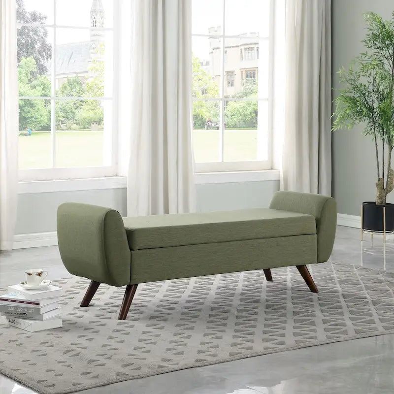 Banc de rangement HomePop moderne en sherpa avec pieds en bois
