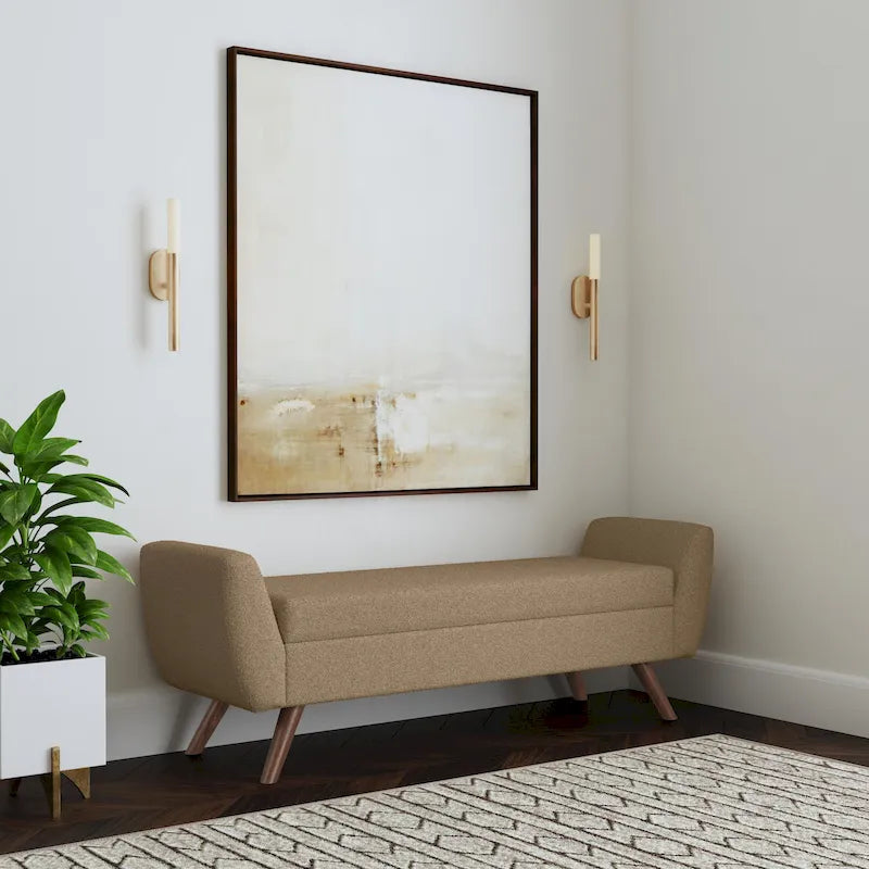 Banc de rangement HomePop moderne en sherpa avec pieds en bois