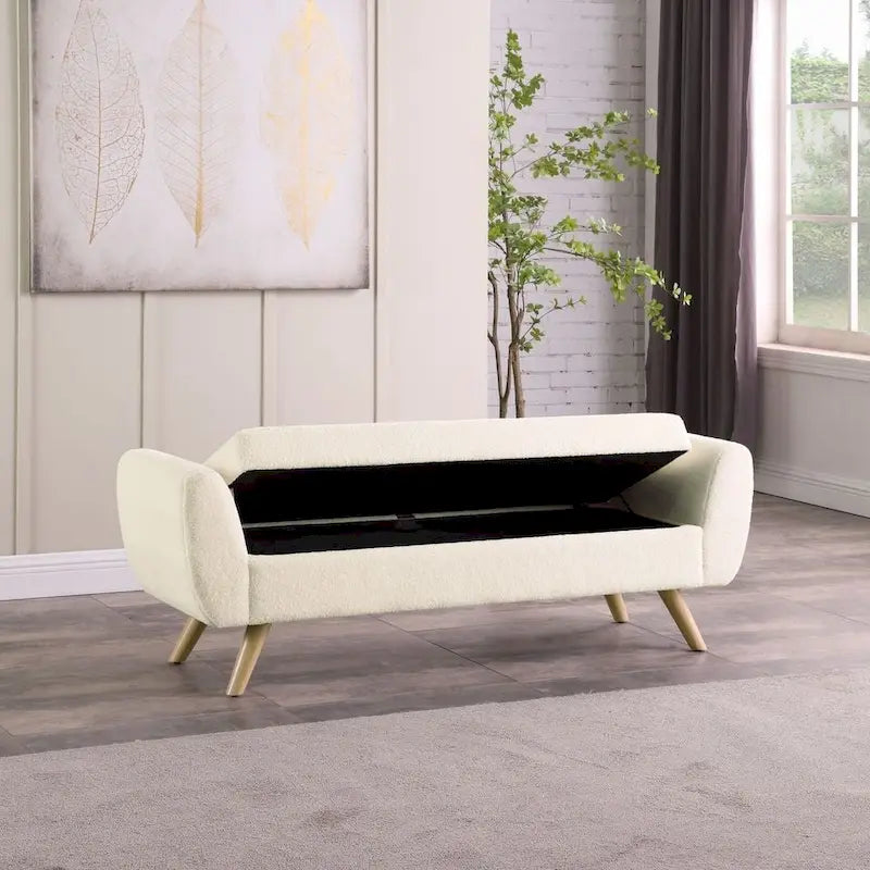 Panca contenitore HomePop Modern Sherpa con gambe in legno