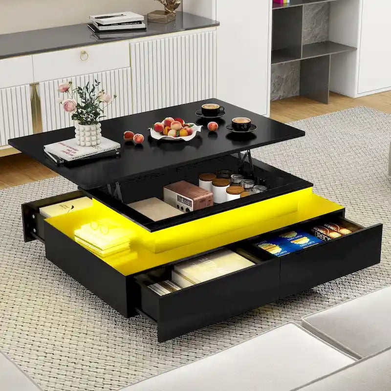 Tavolino Moderno Moasis con Contenitore e Luci LED Lucido per Soggiorno