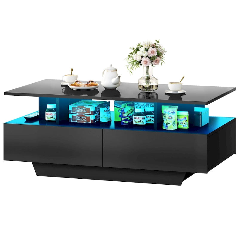 Tavolino Moderno Moasis con Contenitore e Luci LED Lucido per Soggiorno